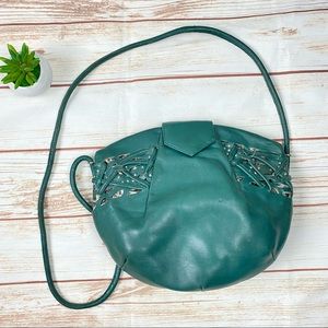 Abraham & Straus Italian Gen Vintage Forest Green Leather Crossbody Bag - 11x9”